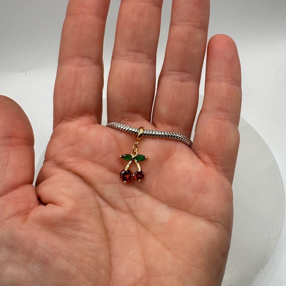 3/$20 Sparkly cherries gold tone Pandora-type European charm - Picture 4 of 5